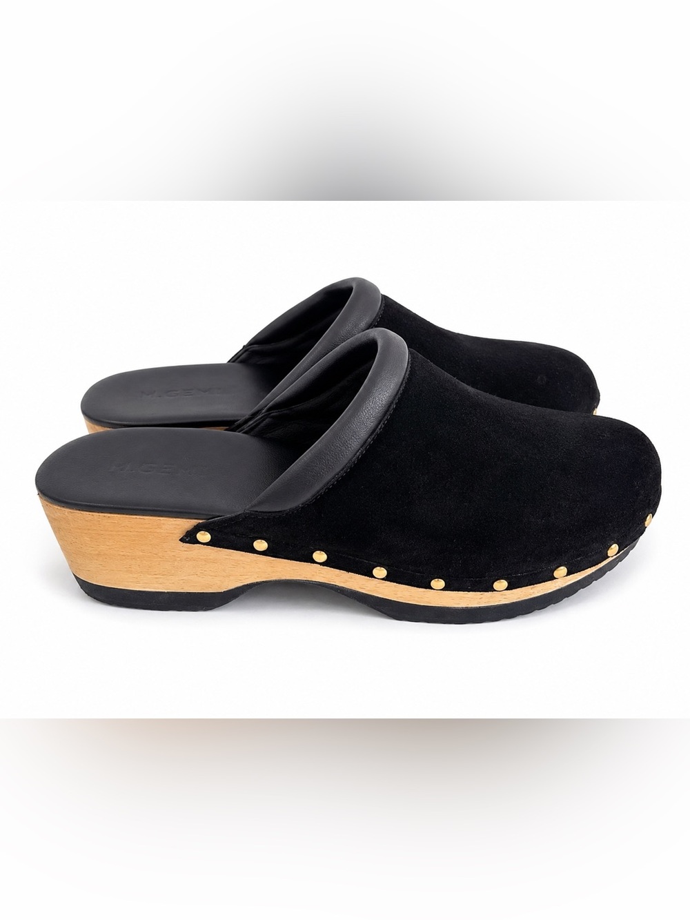 M.Gemi The Greta Black Suede Clogs Wood Platform Studded EU 40.5 Made in Italy
